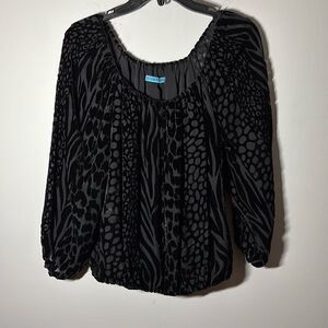 Alice + Olivia black velvet burnout top size small C9-7